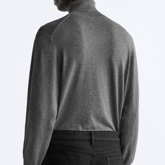 NWT Zara Men's Long Sleeve Turtle Neck Ribbed Trim Soft Sweater M Grey #4064 - Picture 6 of 16